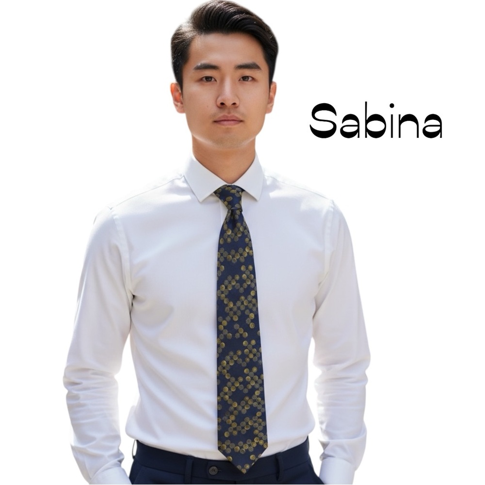 Sabina Navy Gold Polka Dots Skinny Necktie